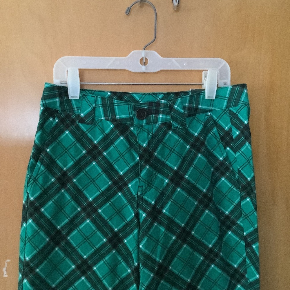 Wild Fable Low Rise Flare Emerald Green Plaid Stretch Pants Size 0